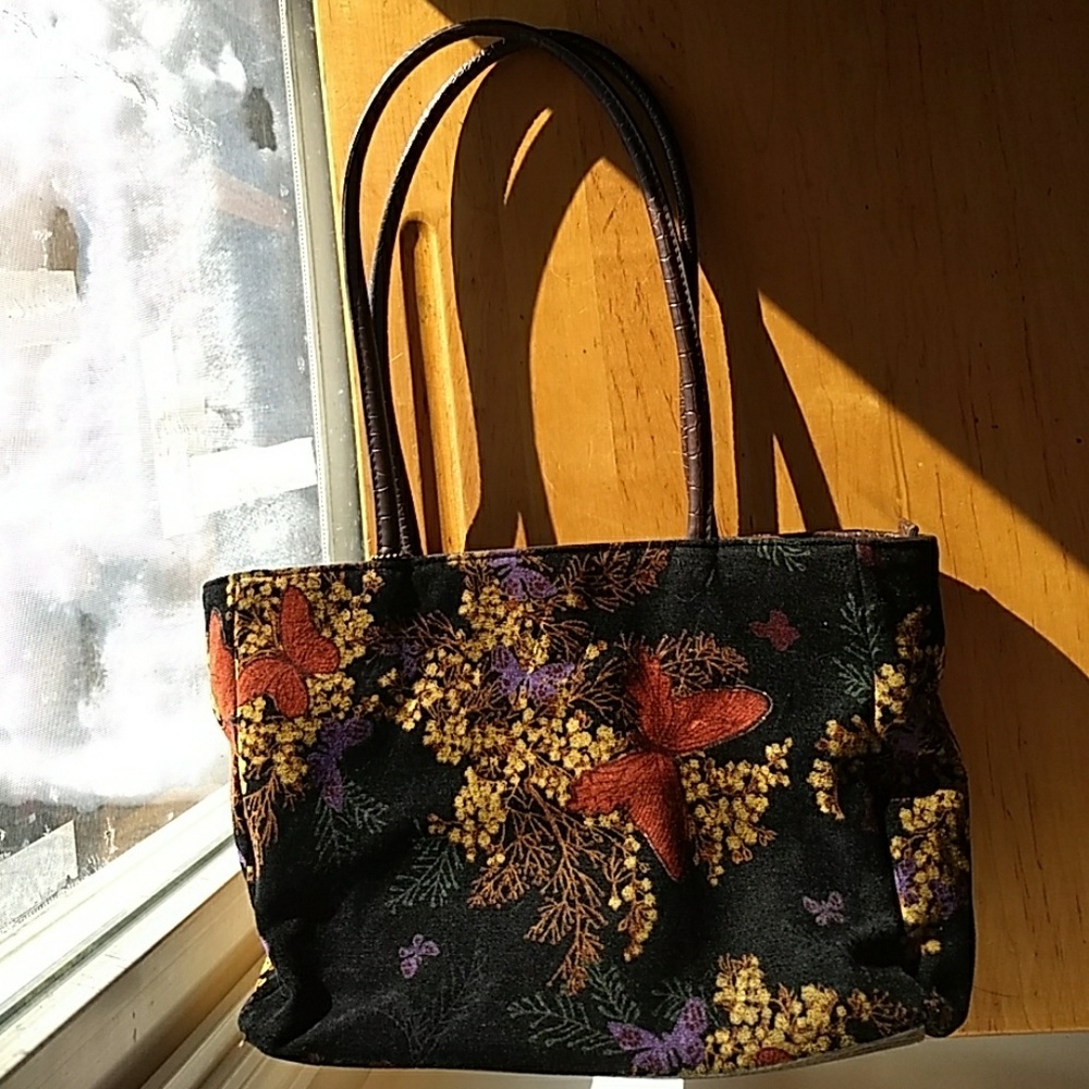 Bueno velvet tote purse butterflies flowers